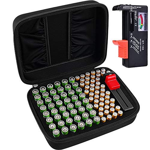 Comecase Battery Organizer Storage Box Case Holder for 48 x AA, 48 x AAA Total 96 Batteries with Battery Tester, Extra 2 Pockets for Other Accessories - Image 1