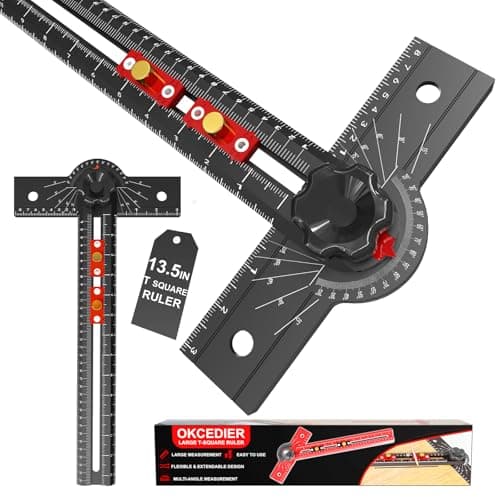 Woodworking T Square Ruler, 13.5 Inch Adjustable Angle 15-165° Measurement Tool, Aluminum Alloy, Precision Drilling Positioning Guide for Carpentry, Drafting, Contractor, Scribe Crafting, Drywall - Image 1