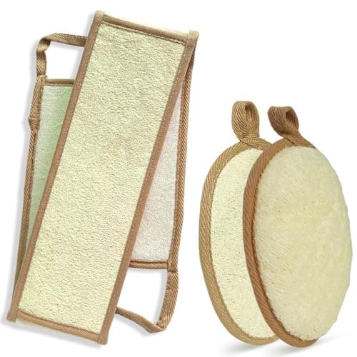 Natural Loofah Sponge - Exfoliating Body Scrub, Real Bath Scrubber with Loofah Fiber for Men and Women, Shower Luffa Pad (Brown Variety-3 Pack) - Image 1
