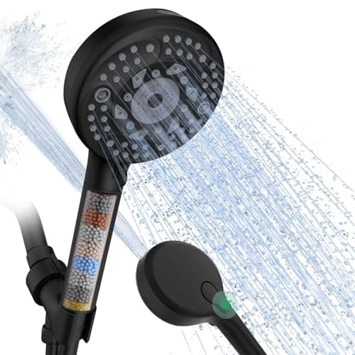 SunCleanse Filtered Shower Head with Handheld, 9-Spray Setting Detachable Showerhead with Filters, Shower Head for Hard Water - Filtered Chlorine, Improve Skin and Hair Texture, Black - Image 1