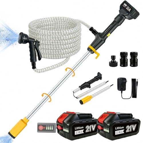 Cordless Stick Water Transfer Pump: 770 GPH Portable Submersible Water Pump with 2x4.0Ah Batteries & Charger, 32ft Max Lift, 16.5ft Steel-Wire Hose, 8-Mode Nozzle for Pool, Pond, Garden, Flood(Yellow) - Image 1