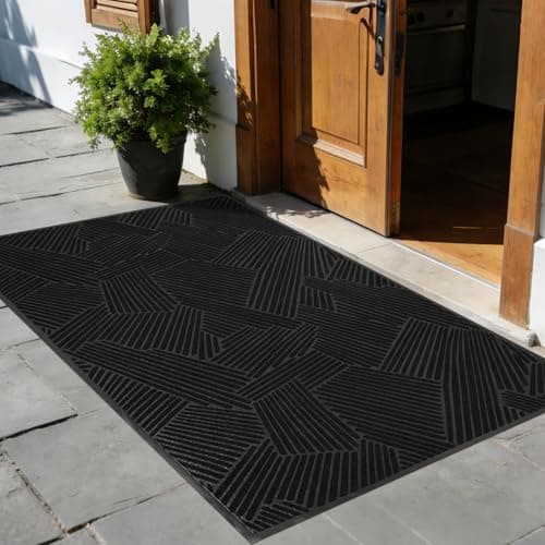 BelleCosy Low Profile Door Mat Indoor Outdoor, 3′ x 6′ Heavy Duty Non Slip Entryway Rug for High Traffic Areas, Grid-Pattern Waterproof All-Weather Floor Mat for Mudroom, Garage, Pet Paths - Image 1