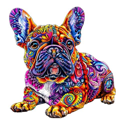 Wooden Puzzles for Adults, French Bulldog Wooden Jigsaw Puzzle, Unique Animal Shaped Wood Puzzles Adult, Birthday Gifts for Friends/Family/Puzzle Lovers, Home Decor(S-8.5 * 8.1in 100pcs)