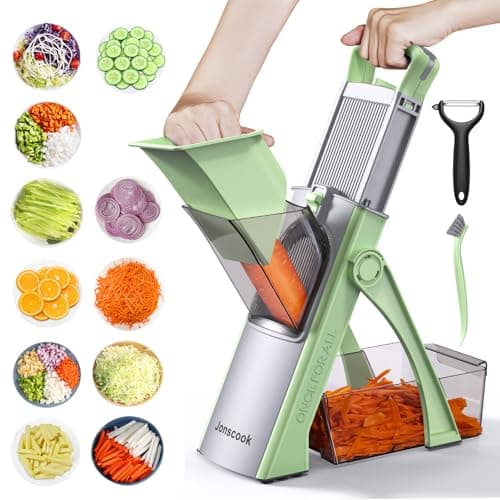 Jonscook All-in-1 Update Safe Mandoline Slicer for Kitchen, Food Chopper with Container, Thickness Adjustable Vegetable Chopper, Potato French Fry Cutter Tomato Apple Slicer Onion (Matcha Green) - Image 1