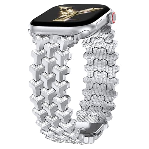 Moolia Luxury Bling Diamond Band Compatible with Apple Watch 42/41/40/38mm,Y-Shaped Metal Link with Crystals Women Replacement for iWatch Series 11 10 9 8 7 6 5 4 3 2 1 SE/Ultra(1/2/3), Silver