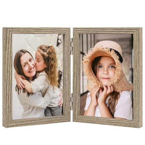 ORIVAN 3.5x5 Double Picture Frames Hinged Folding Photo Frames Vertical Stand Frames (Wood Grain) - Image 1