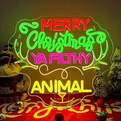 NXYX Merry Christmas Ya Filthy Animal Neon Sign Reindeer Christmas Deer Grinch Light Up Decor Indoor Max from The Grinch Decor Neon Window Lights for Wall Decor Bedroom Living Room LED Home Party Decoration - Image 1