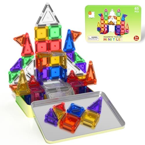 ORZbb 65PCS Mini Magnetic Tiles Toddler Travel Essentials Set with Case, Magnetic Building Blocks Sensory Montessori Preschool Learning Toys Gifts for 3-8 Year Old Boys Girls - Image 1