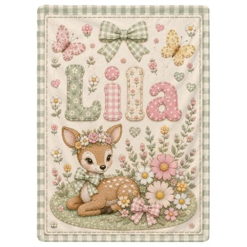 Kreiphantom Personalized Baby Blanket with Name, Custom Baby Blankets, Gift for Boy Girl, Ship Next Day, Customized Name, Baby Essentials, Deer Design