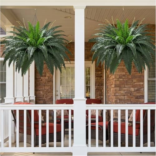 fawdge 35" Large Artificial Boston Fake Ferns Faux Outdoor Fern for Porch and Hanging, Realistic Silk Fake Ferns with Bendable Stems, No-Styling Needed, Decor for Home Garden (2-Pack) - Image 1