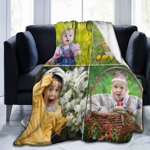 QETXVI Custom Blanket with Photos Text Customized Blanket Personalized Flannel Throw Blankets for Adult Kid Birthday Christmas Halloween Fathers Mothers Valentines Gift - 60"x 80" - Image 1