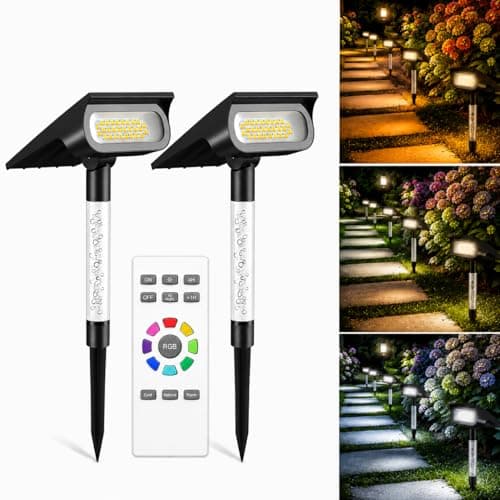 intelamp Outdoor Solar Spot Lights with Remote Control, 4000mAh Solar Landscape Lights, 3 Colors Mode, IP65 Waterproof for Yard Driveway Pathway Tree Flag Garden Patio Outside Decor - Image 1