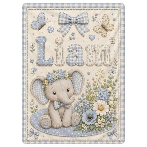 Kreiphantom Personalized Baby Blanket with Name, Custom Baby Blankets, Gift for Boy Girl, Ship Next Day, Customized Name, Baby Essentials, Elephant Design - Image 1
