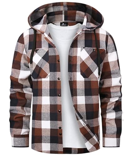 Men's Flannel Hoodie Shirt Hooded Shirts Long Sleeve Jacket Casual Plaid Button Down Shirt with Pocket - Image 1