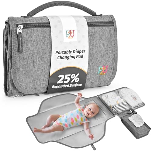 PZU Portable Diaper Changing Pad - Changing Pad Portable with Wipes Pocket, Waterproof Diaper Changing Mat, Portable Changing Pad for Baby, Newborn Gift(Grey) - Image 1
