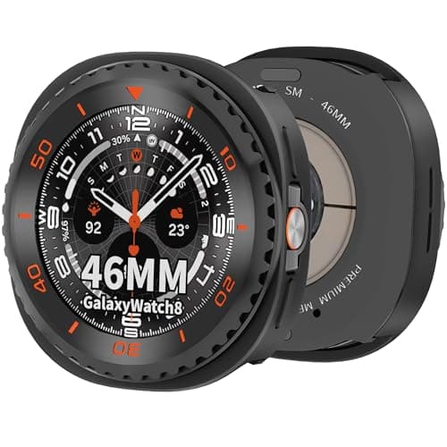 SDOCEBF Rotating Metal Bezel Case for Samsung Galaxy Watch 8 Classic 46mm, Luxury Metal Frame with Back Cover, Slim Shockproof Protective Bumper Cover, Black/Orange - Image 1