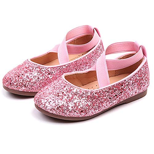 PrettyQueen Toddler Little Girls Glitter Dress Shoes Slip On Ballet Mary Jane Flats for Princess Wedding Party School Pink - Image 1