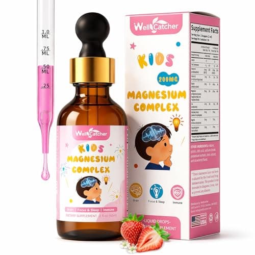 Magnesium Drops for Kids, Liquid Magnesium Glycinate Complex with Citrate & Taurate, Calm & Sleep Support, Brain & Focus Support, Sugar Free Strawberry Flavor, Easy to Take, 2 Fl Oz - Image 1