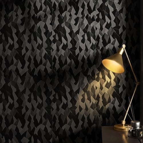 Black Faux 3D Fold‑Shadow Wallpaper for Gaming Rooms & Modern Spaces – 17" x 590" Matte Geometric Texture Wall Paper with Futuristic Light‑Play, Peel & Stick, Renter‑Friendly - Image 1