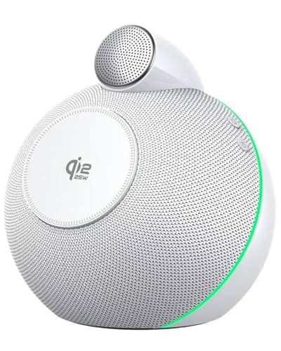 Screenovate Magnetic Wireless Charging Station with Speaker, 25W Fast Charging, Hi-Fi Sound with Dual Drivers & Subwoofer, Bluetooth 5.3, TWS True Wireless Stereo, Gradient Ambient Light (White) - Image 1