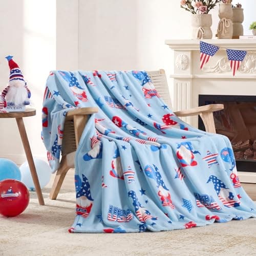 Cozy Bliss Gnome Patriotic Throw Blanket - 4th of July Warm MilkyPlush Throw Blankets,Ultra Soft Cozy Blankets for Couch,Sofa and Bed,Blue,50"x60" - Image 1