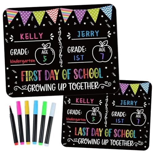 WaaHome First & Last Day of School Sign Board - for Twins Two Kids