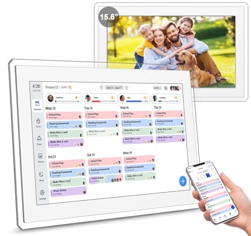 Yemsd 15.6" Digital Calendar, Smart Wall-Mounted HD Touchscreen Electronic Family Calendar, Chore Chart & Meal Planner, Built-in Digital Photo Frame with Desk Calendar Base, Desk Calendar Refills, White - Image 1