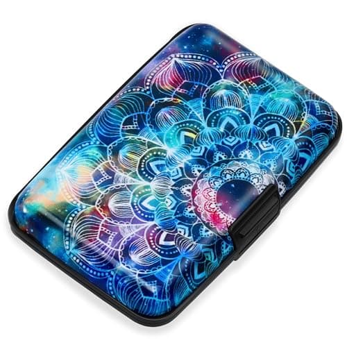 Mayski Credit Card Holder, RFID Blocking, Aluminum Alloy Hard Case, Small Mini Business Metal Wallet for Women Men, Mandala - Image 1