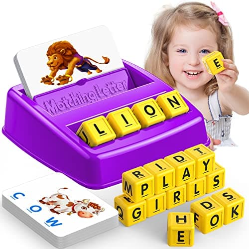 Educational Games for Kids Ages 3-8, Matching Letter Game for Kids Toys for 3-8 Year Olds Boys Girls Birthday Gifts for 3-8 Year Olds Girls Boys Preschool Kindergarten Educational Spelling Toys Purple - Image 1
