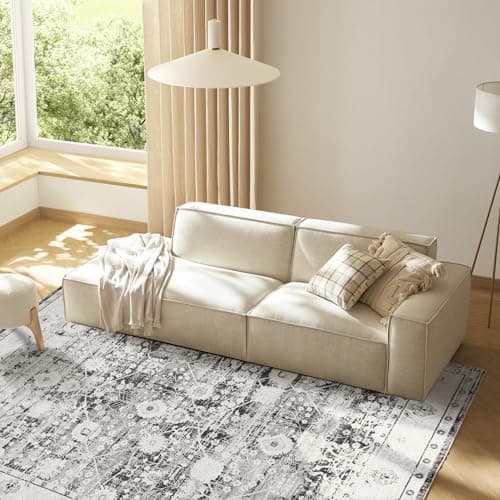 Syalife Washable Rugs, 3'x 5' Distressed Indoor Non-Shedding Low Pile Carpet with Non Slip Backing, Vintage Area Rugs for Living Room, Bedroom, Dining Room, Office (Dark Grey, 3'x 5') - Image 1