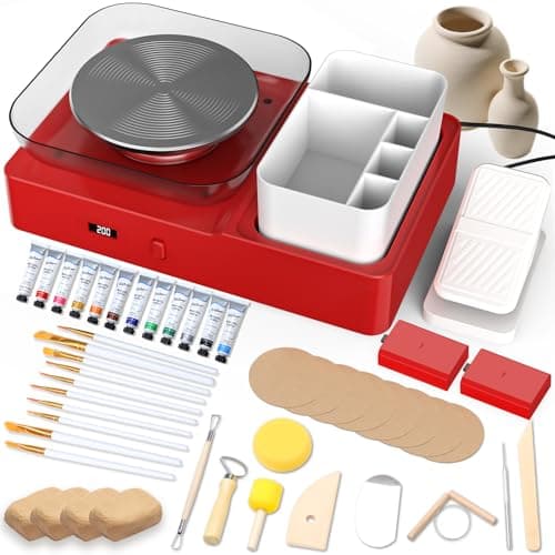 Skirfy Pottery Wheel for Kids Adults,Complete Pottery Set for Beginners with 6.3" Turntable with Two-Way Rotation,Craft Kits Toys Birthday Gifts for Boys Girls(Red) - Image 1