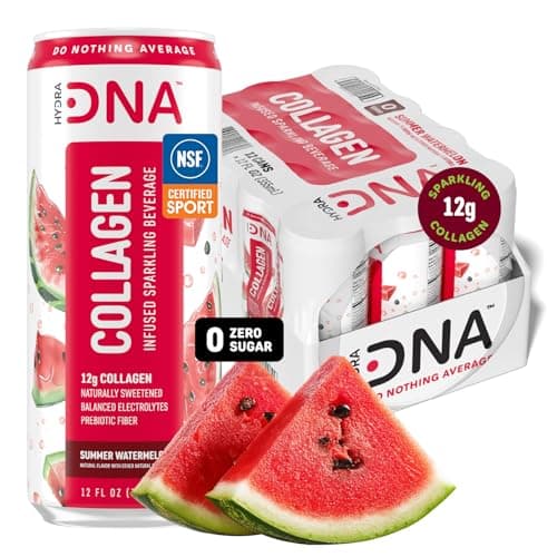 HYDRADNA- Sparkling Liquid Collagen Protein Water Drink Balanced Nutrients for Wellness - Sugar-Free - Keto-Friendly - No Gluten (12 Pack) Watermelon - Image 1