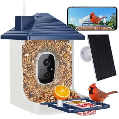 Smart Bird Feeder with Camera,AI Identify Species,Bird House with Solar Powered,Instant Arrival Alerts,2K HD Capture Video Live View,Gift for Birds Lover (Indigo Blue) - Image 1
