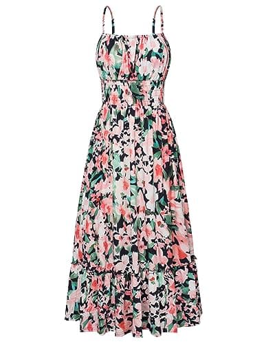 Casual Dresses for Women Spaghetti Strap Sleeveless Summer Floral Maxi Long Dress Green Black Floral XL - Image 1