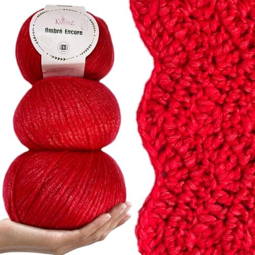 Ombré-Encore Chunky Ombre Yarn for Crocheting, 3 Balls, 507Yds/420G, Free Patterns - Multi Colored Bulky 5 Weight Yarn for Knitting - Red Apple