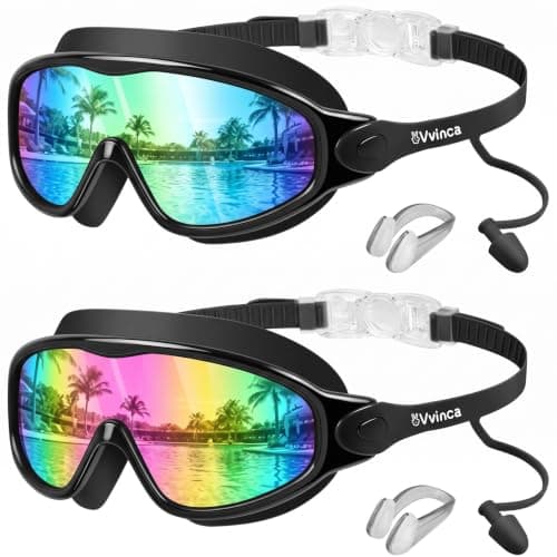 Vvinca Swim Goggles, Kids Goggles with Earplugs& Nose Clip Wide View Anti-Fog/UV Swimming Goggles for Age 3-15 Boys Girls - Image 1
