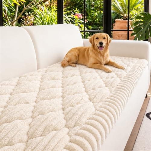 NILUOH Couch Cover for Dogs Washable, Thick Flannel Couch Cover for Sofa, Furniture Cover for Pets with Non Slip and Elastic Straps, Suitable for Sectional Sofa/Loveseat (White, 27.6" x 59") - Image 1