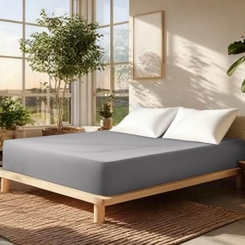 Acnalboma Cotton Fitted Sheet King Only,Ultra-Soft Hotel Luxury Long Staple,Breathable and Comfy Sateen Weave,Fits Up to 18",Grey,78"x80" - Image 1