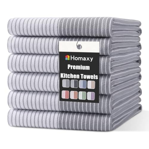 Homaxy Premium Cotton Kitchen Towels 18"x 28", 6 Pack Large Kitchen Hand Towels, Soft and Absorbent Tea Towel with Hanging Loop, Grey