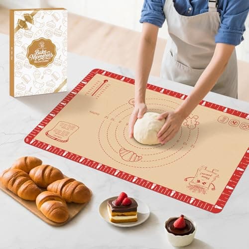 Extra Thick Silicone Baking Mat with Recipes - 26x16 inch Non Stick Pastry Mat with Measurements for Sourdough, Macarons, Bread, Pizza, Dough Rolling, Kneading, Heat Resistant to 480°F Gift for Baker - Image 1