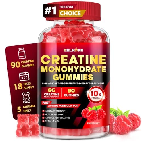 ZELKORE Creatine Monohydrate Gummies 6000mg for Men & Women, Sugar Free Creatine Gummy for Pre & Post Workout, High Absorption Supplement with BCAA, Support Boost Strength, Endurance & Muscle Recovery