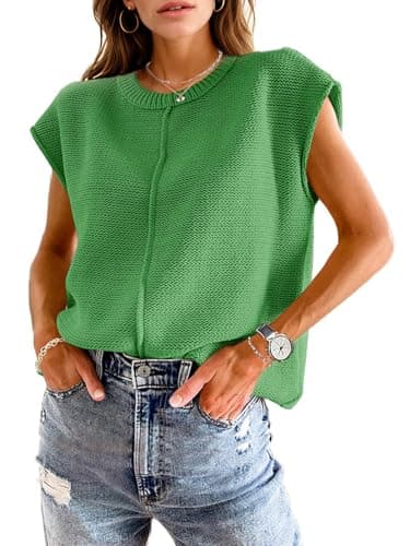 Sheocivy Womens 2026 Spring Trendy Cap Sleeve Tops Casual Crewneck Sweater Vest Tank Tops Cute Knit Shirts Summer Outfits - Image 1