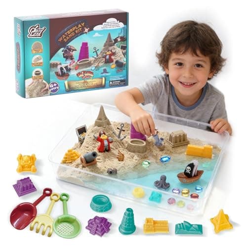 Chico Land Waterplay & Sensory Sand Kit – 2.2lb Pirate Adventure Play Sand for Kids Ages 4+, Water & Sandbox Play with Molds, Gems & Tools, Mess-Free, Non-Toxic Sensory Bin Filler