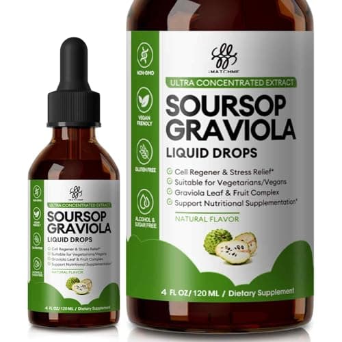 Soursop Graviola Liquid Drop for Cell Support & Regeneration, Immune System and Gut Health Support, Pure Soursop Bitters Liquid, High Absorption, Sugar/Gluten Free, Natural Flavor, 4 Fl Oz