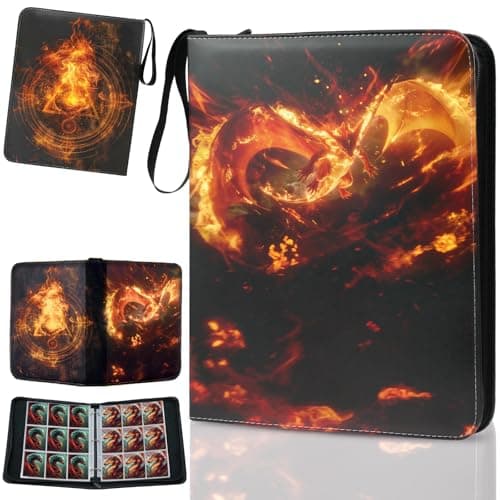 Trading Card Binder 9 Pocket, Fits 900 Cards with 50 Removable Sleeves, Portable TCG Album Folder for Standard Size Game Cards, Sports Card Holder Book for Collectors, Inferno Draco - Image 1
