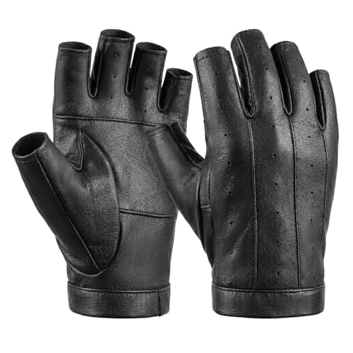 Aegend Extra Large Sheepskin Leather Fingerless Gloves, Breathable Black Motorcycle & Driving Gloves for Men, Premium Leather Palm for Cycling and Daily Wear - Image 1