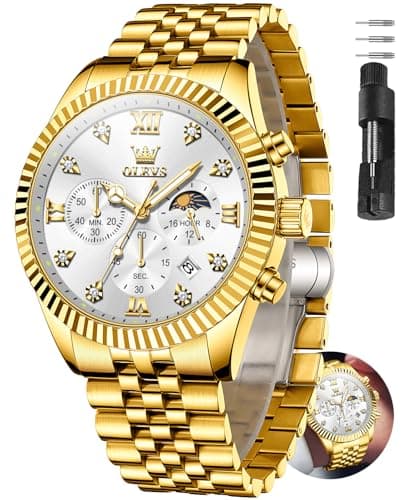 OLEVS Gold Watches for Men Luxury Large Dial Chronograph Gold Man Watch Waterproof Diamond Analog Quartz Nice Dress Watches Roman Numerals Relojes para Hombres - Image 1
