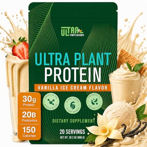 30g Organic Vegan Protein Powder, Plant-Based Protein Powder, Meal Replacement, 20 Billion Probiotics, 0g Sugar, Energy, Focus, Recovery, Dairy-Free, Easy Digestion, Vanilla, 20 Servings - Image 1