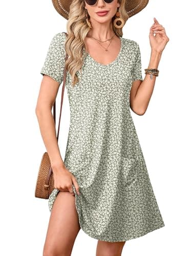 Heymoments Summer Dresses for Women Casual 2026 Floral Print XX-Large Short Sleeve V Neck Cute T Shirt Loose Sundress Comfy Swing Work Flowy Ladies Beach Vacation Teen Teacher Dresses with Pockets - Image 1