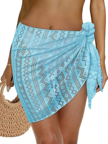 Womens Beach Sarong Wraps Lace Bikini Swimsuit Coverup Summer Hollow Out Bathing Suit Cover Up Casual Swimwear 2026 (Blue) - Image 1